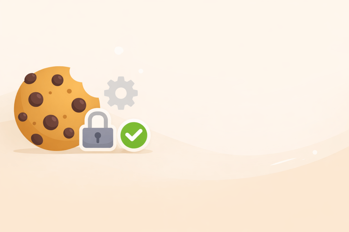 Illustration of a chocolate chip cookie with a padlock and a green checkmark, symbolizing security.